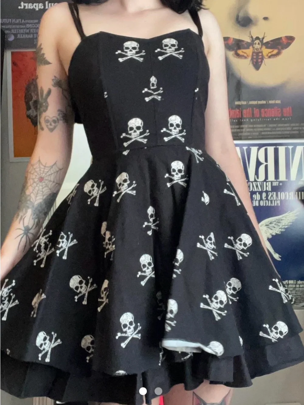 RockSteady Black Mini Dress with White Skull Print